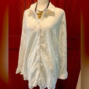 Gorgeous Chico’s White Lace Button Shirt Overlay Built In Tank Top Size XL (3)